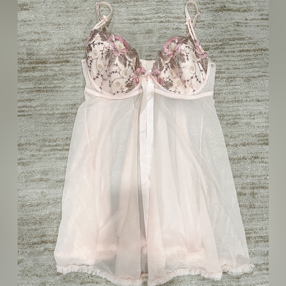NWT Dusty Pink Sequin Babydoll Lingerie Size Medium